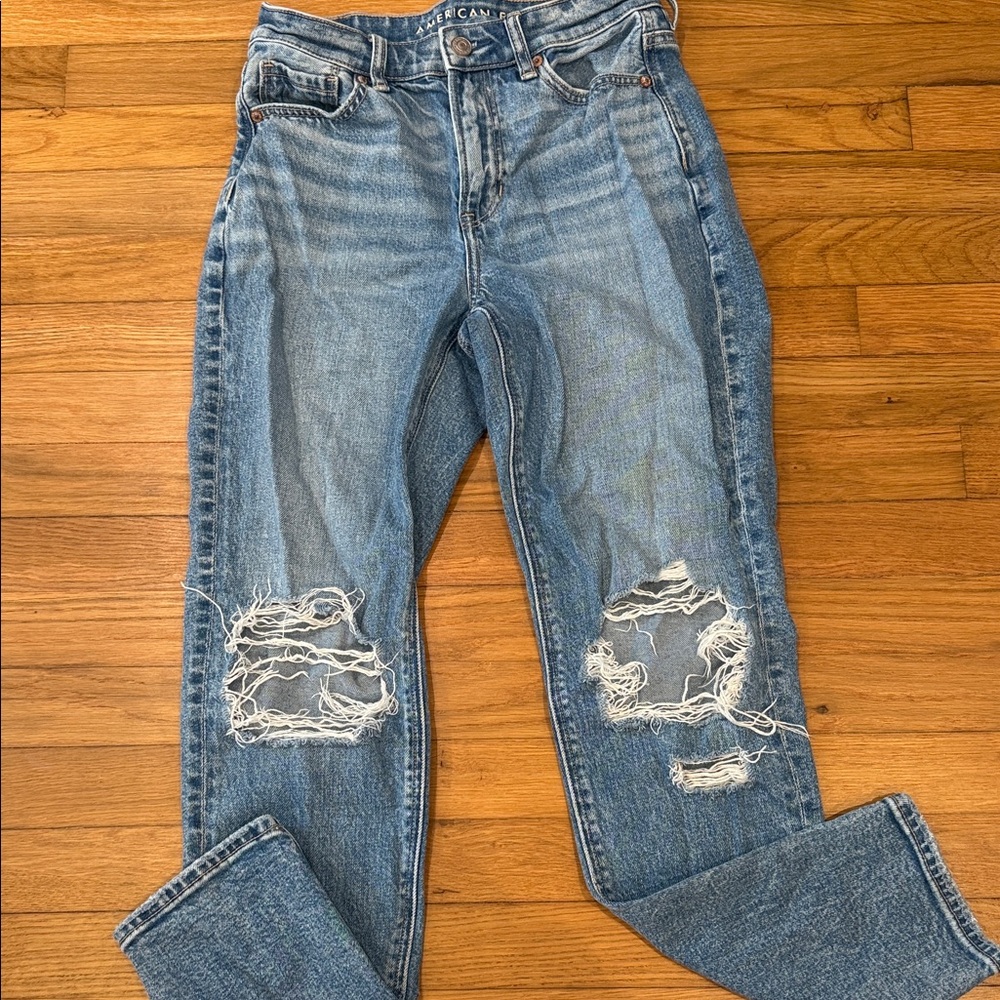 American Eagle Outfitters Light Blue Ripped Mom Jeans